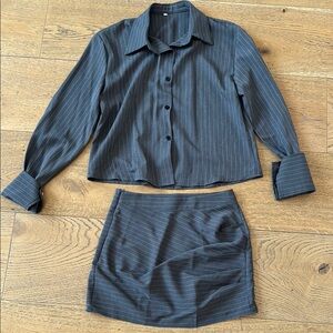 Women's Pinstripe Mini Skirt Set in Charcoal - Two-Piece Workwear